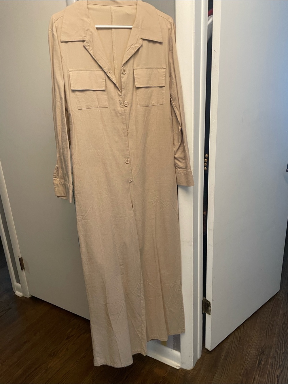Light weight jumpsuit, button front, beige color